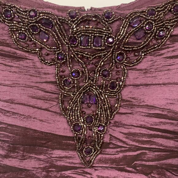 Alex Evenings Sz 4 Mermaid Gown Off The Shoulder Beaded Pleated Taffeta Crinkled - Picture 7 of 11